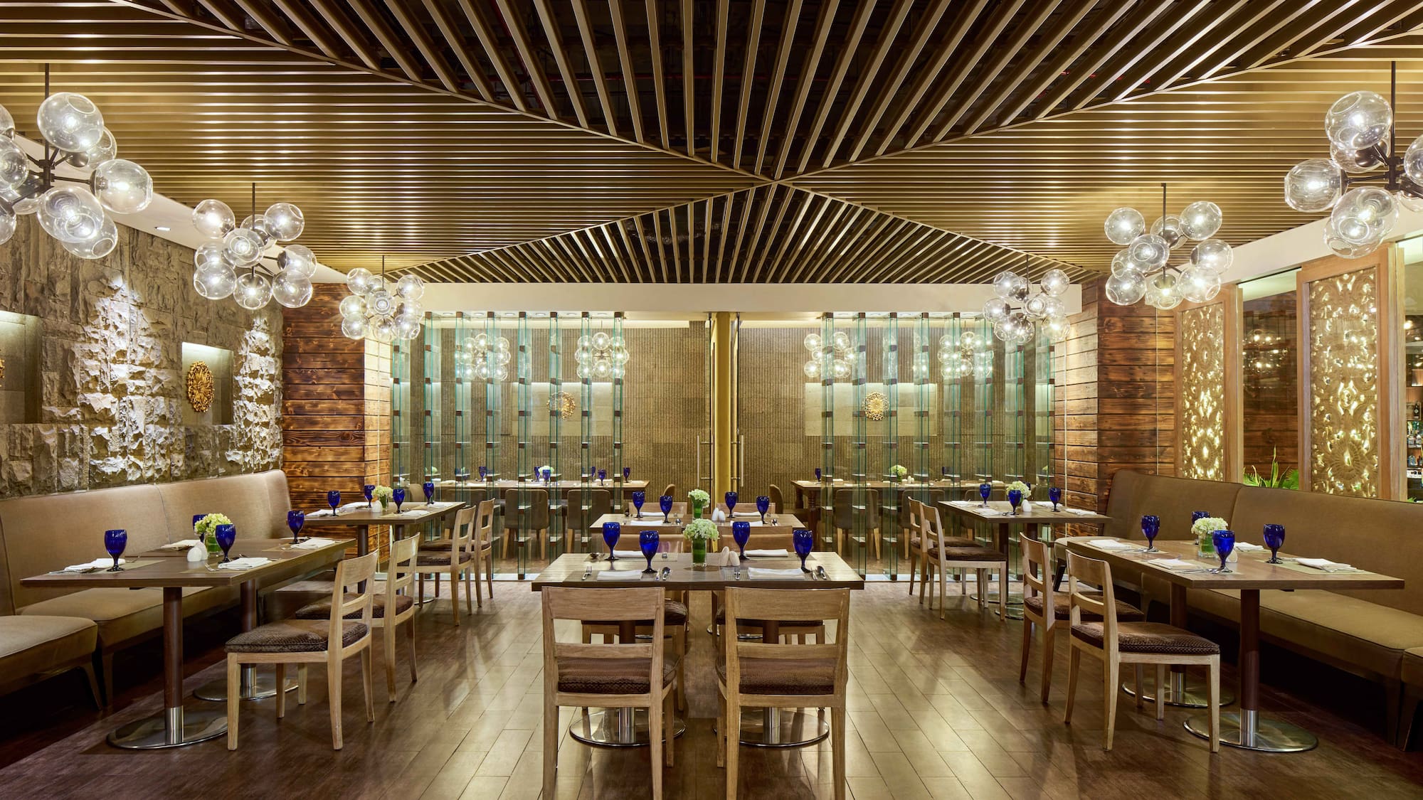 a restaurant with tables and chairs