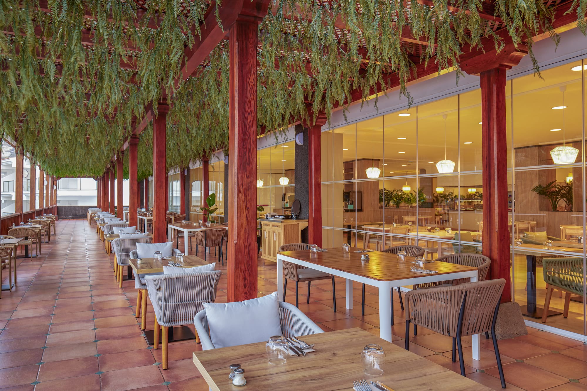 a restaurant with tables and chairs