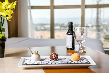 a plate of desserts on a table