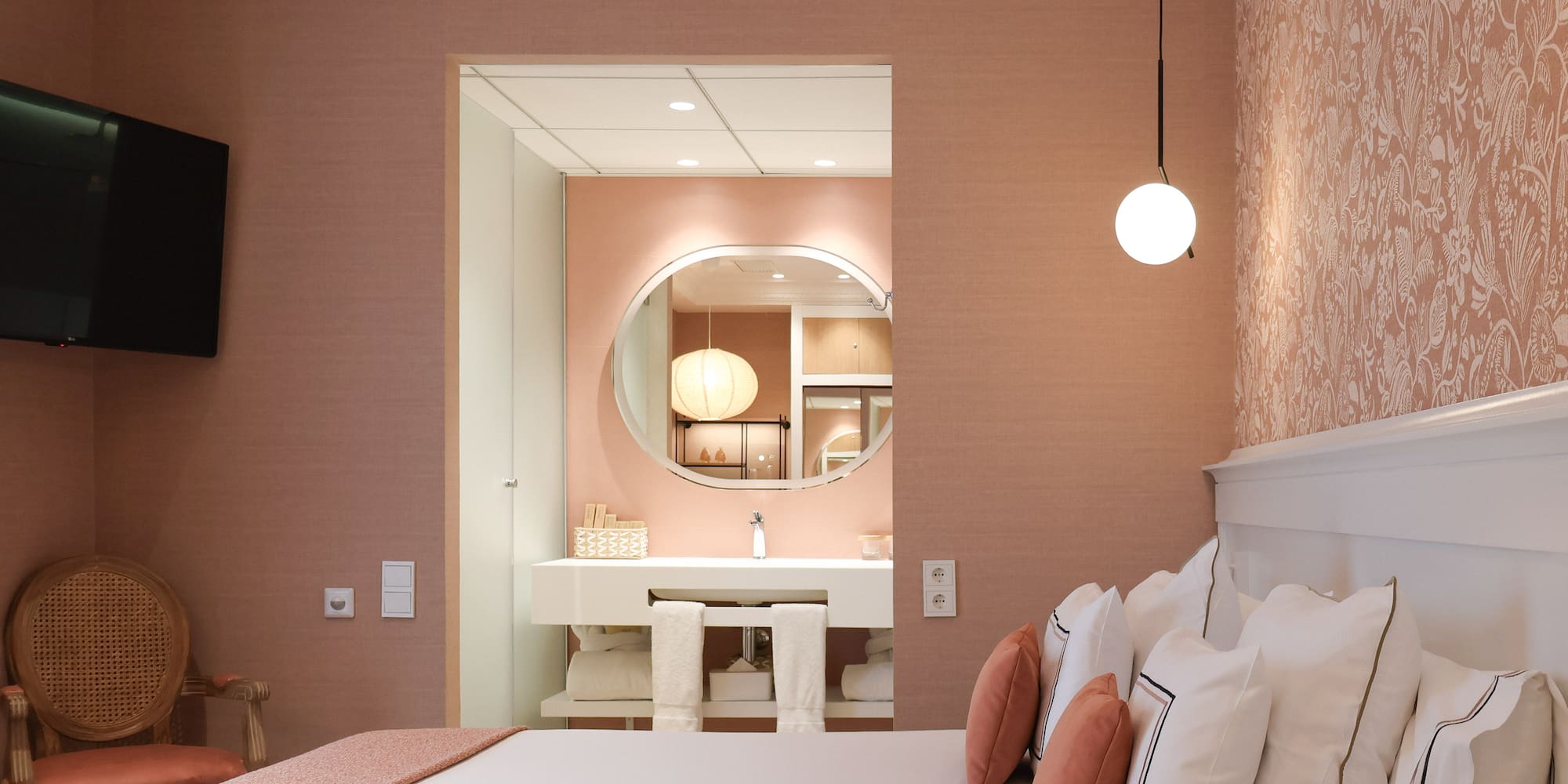 a room with a bed and a table