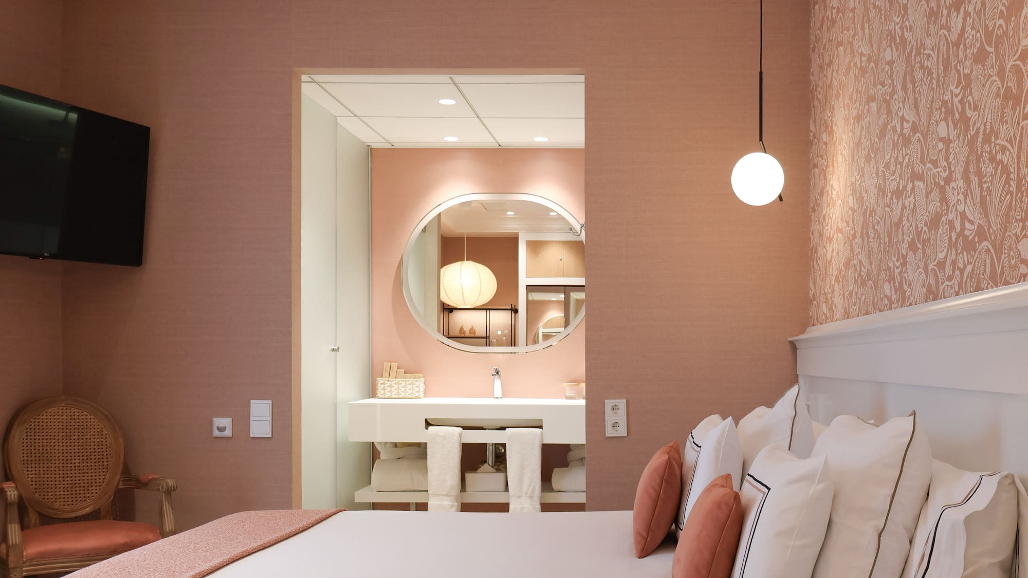 a room with a bed and a table