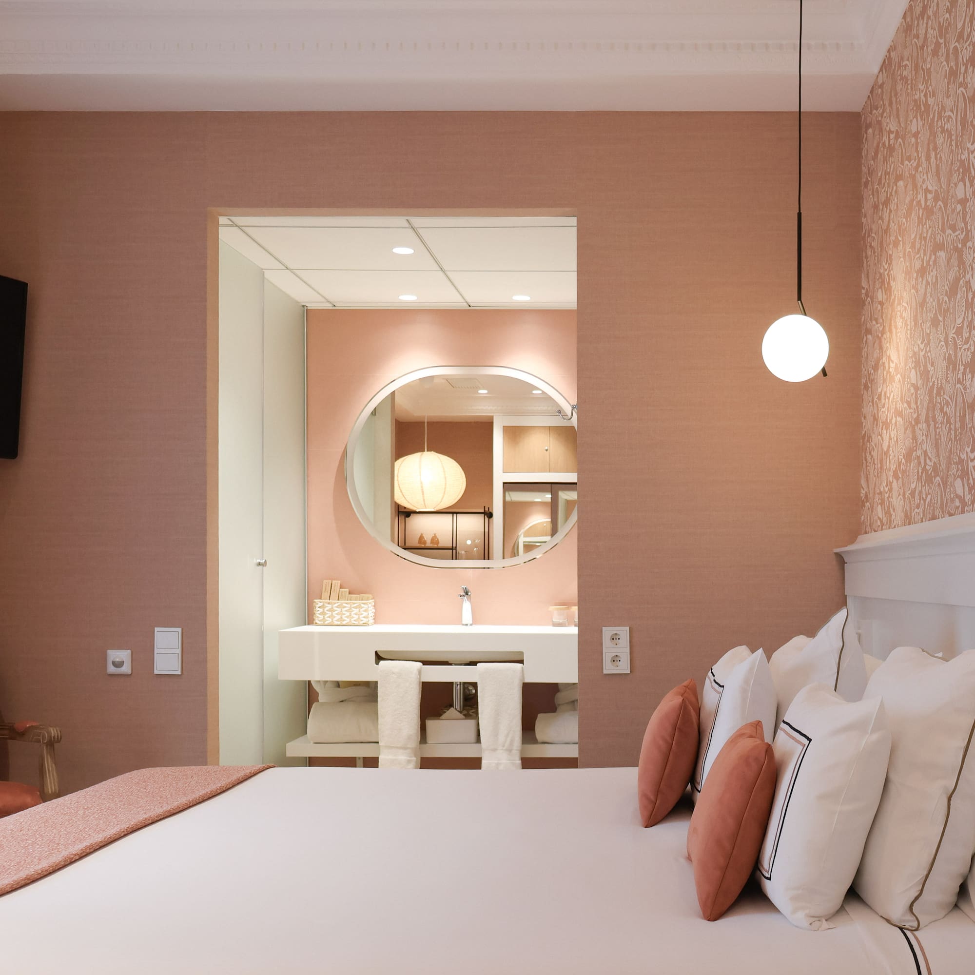 a room with a bed and a table