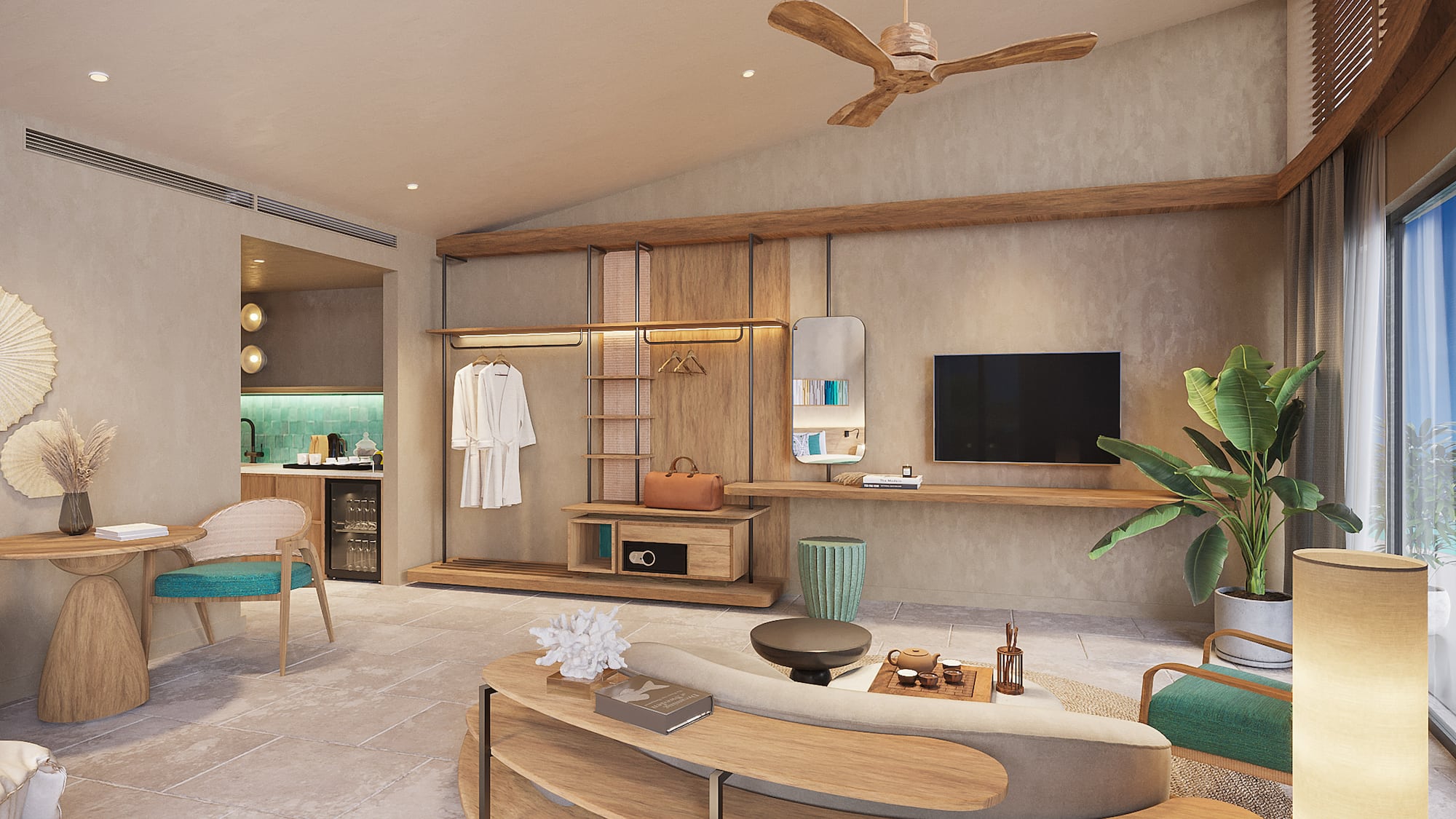 a living room with a tv and a couch