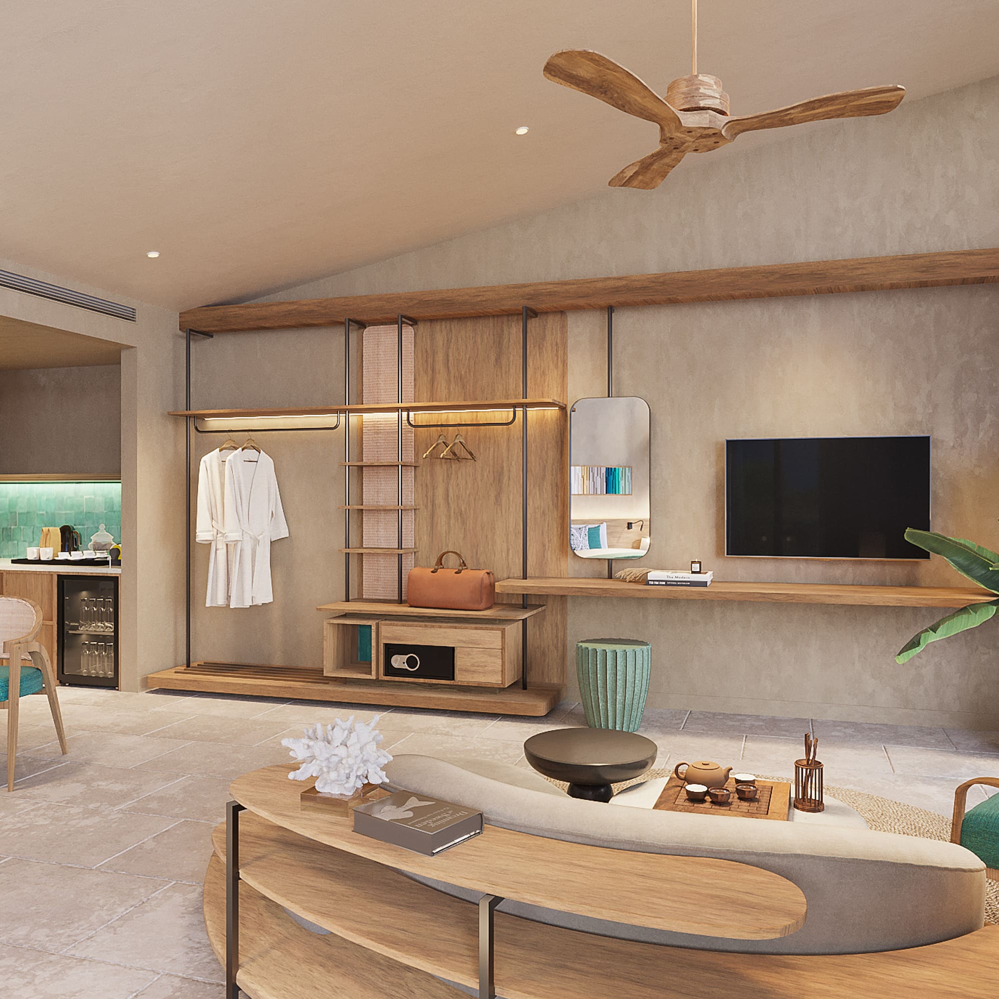 a living room with a tv and a couch