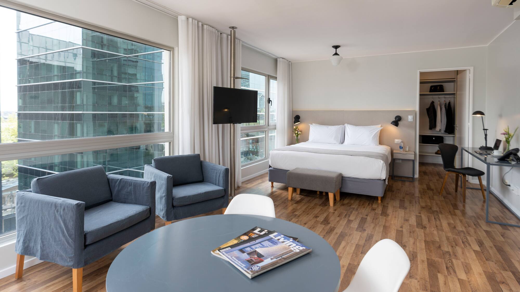 a room with a bed and a couch