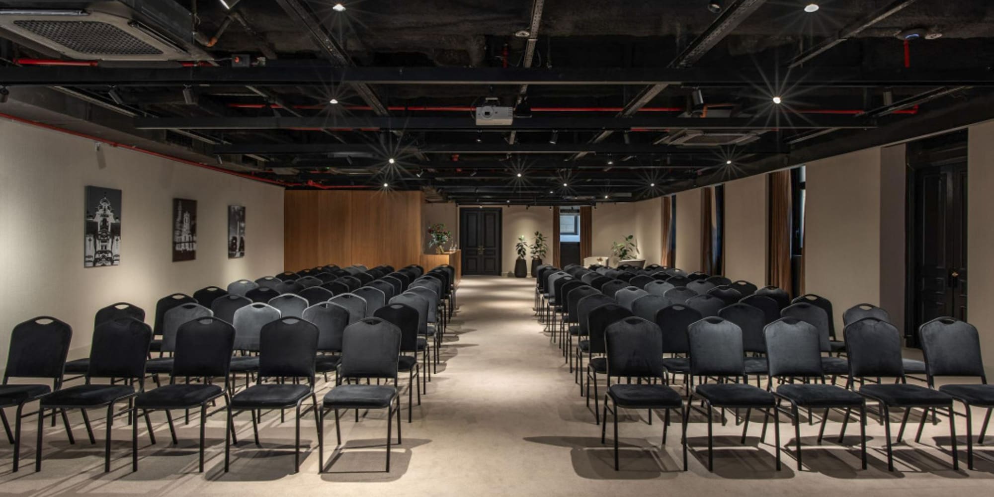 a room with rows of chairs