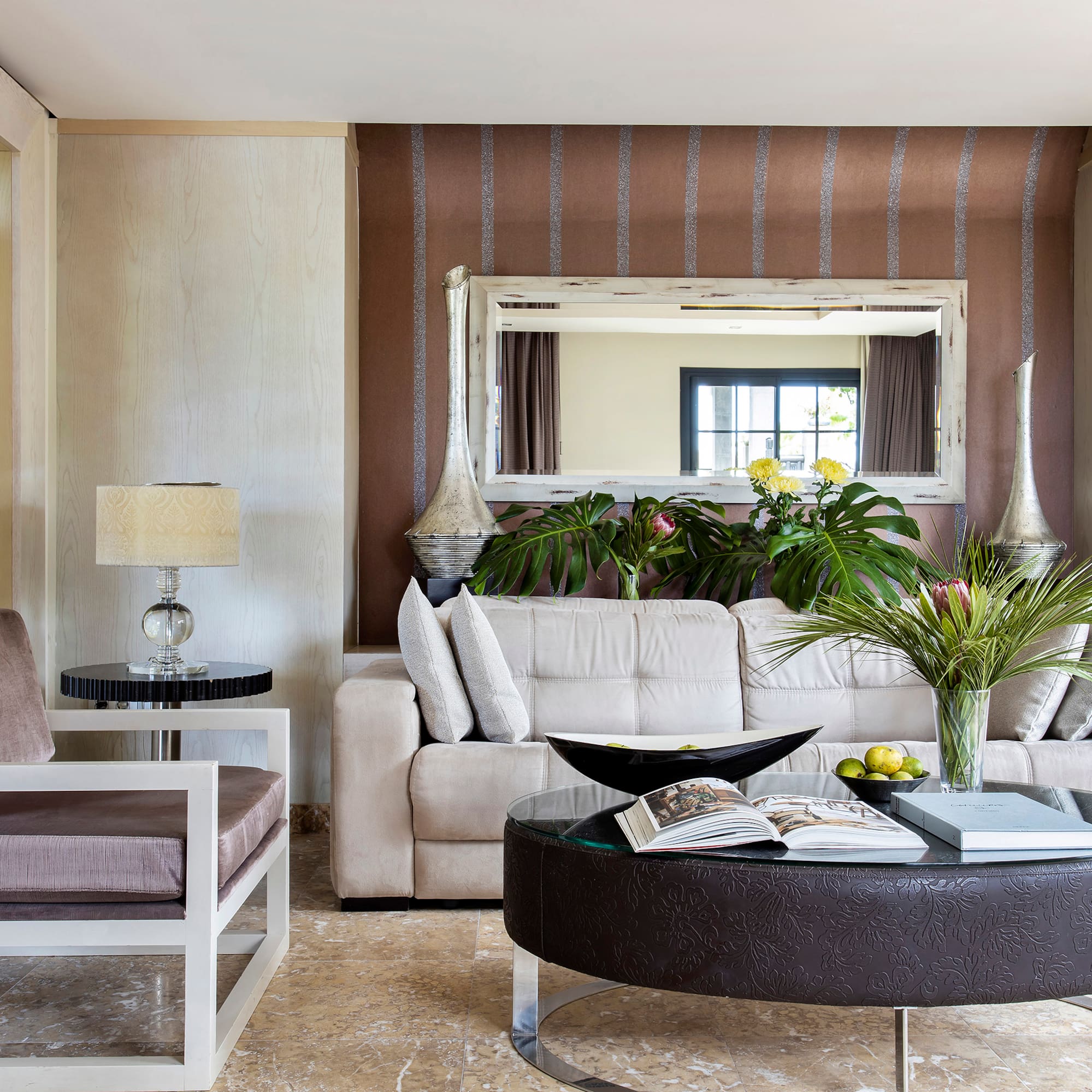 a living room with a couch and a coffee table