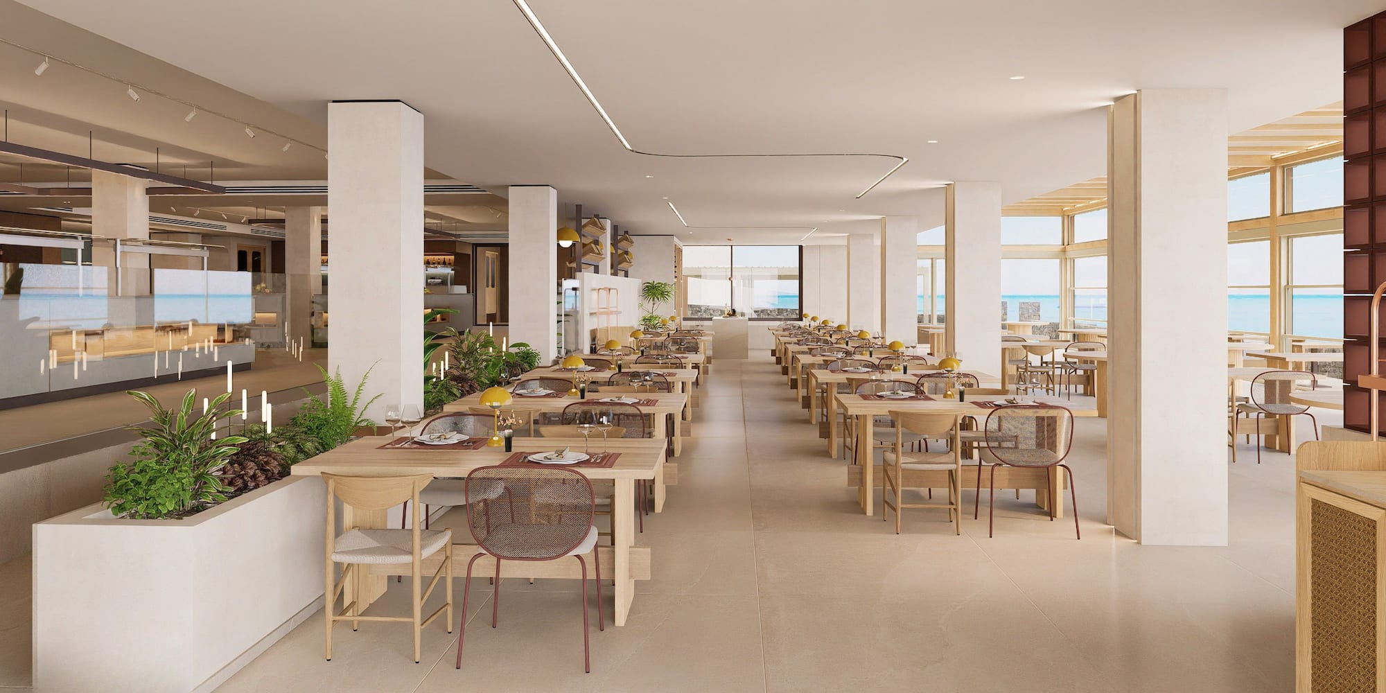 a room with tables and chairs