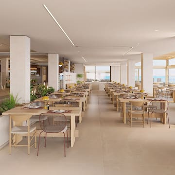 a room with tables and chairs