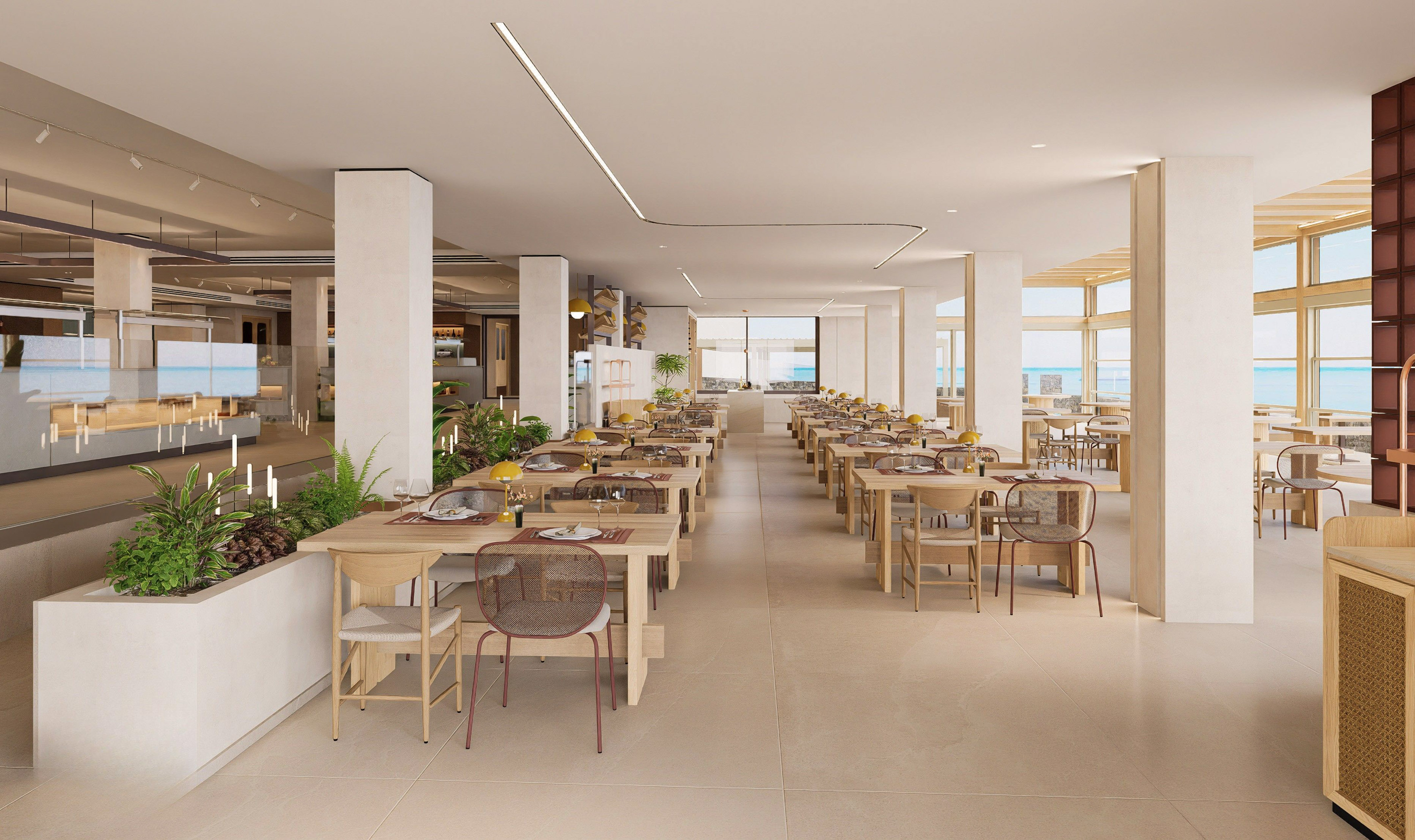 a room with tables and chairs