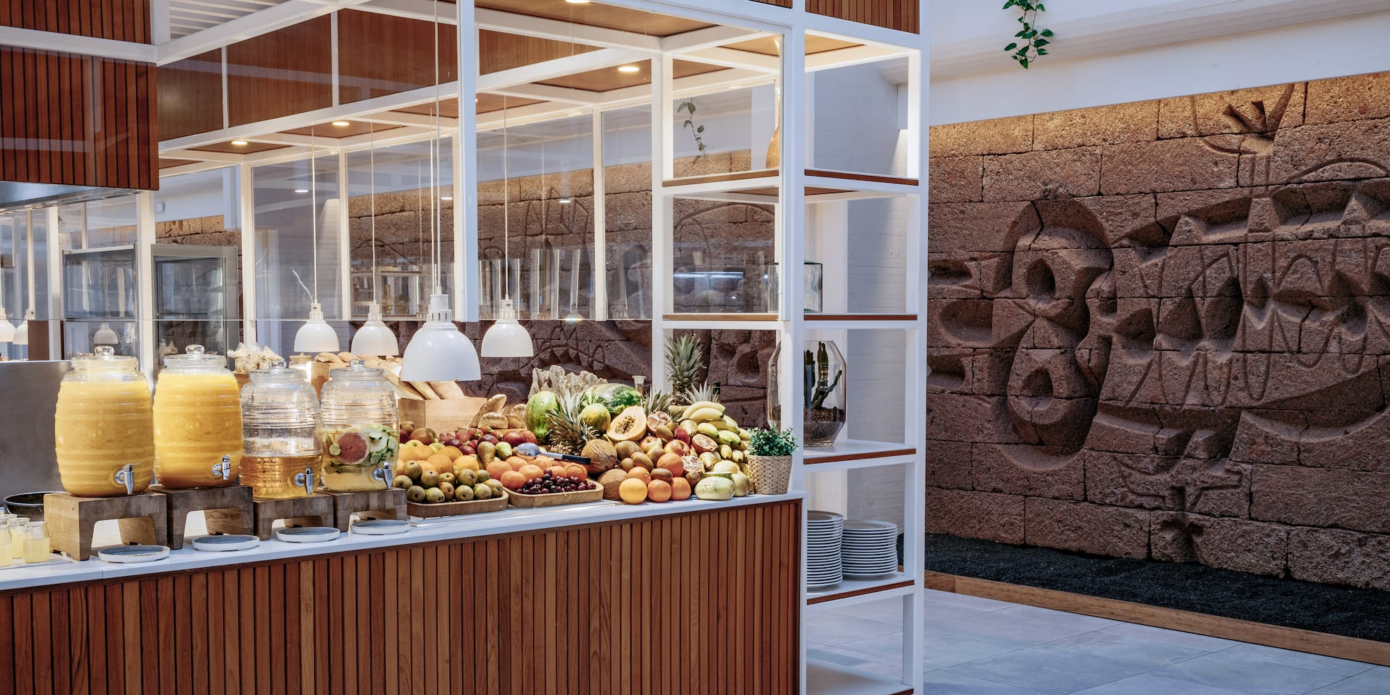 a fruit stand in a room