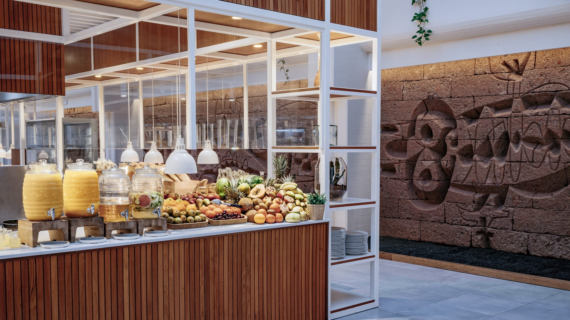 a fruit stand in a room
