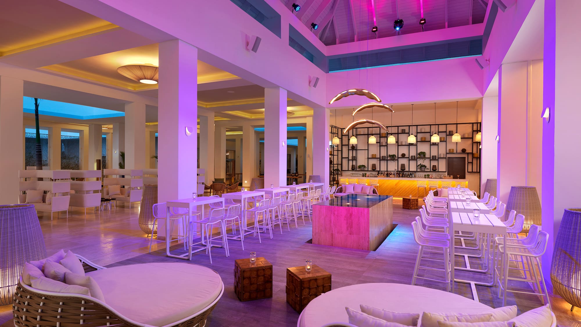 a room with chairs and tables