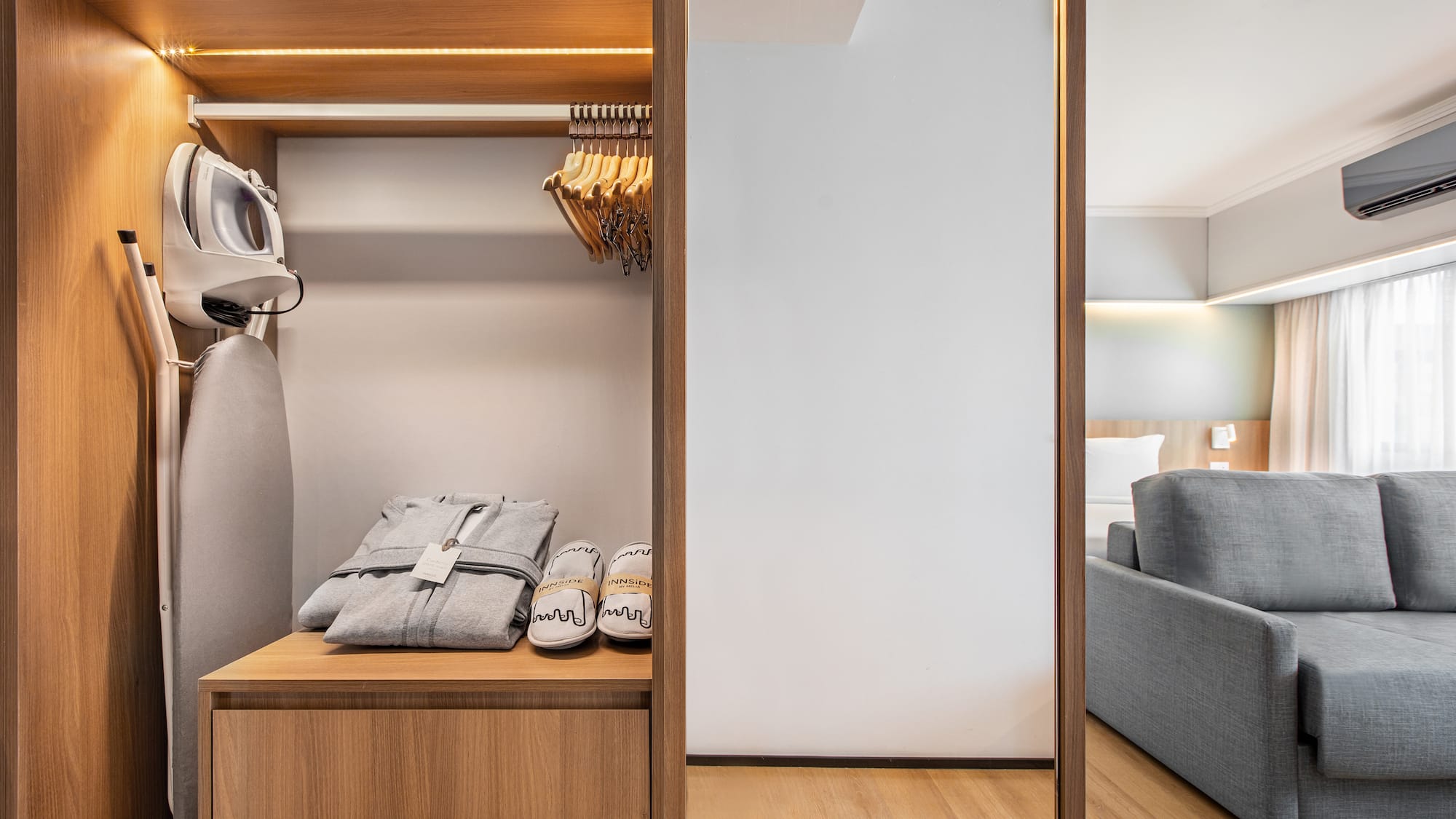 a closet with clothes on it