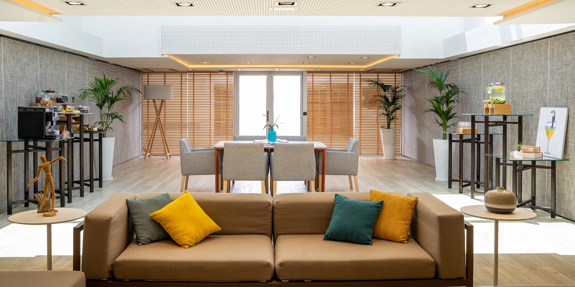 a room with a couch and a table