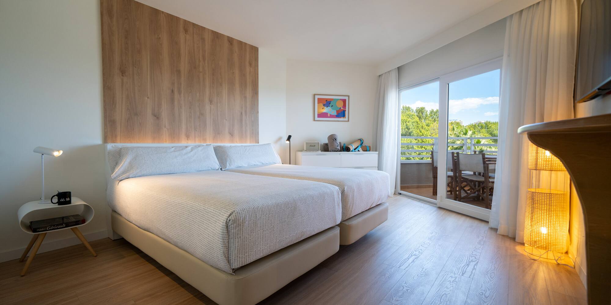 a bedroom with a double bed