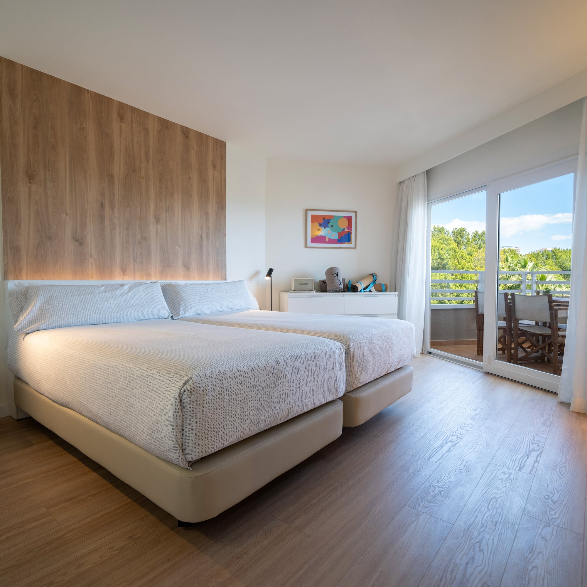 a bedroom with a double bed