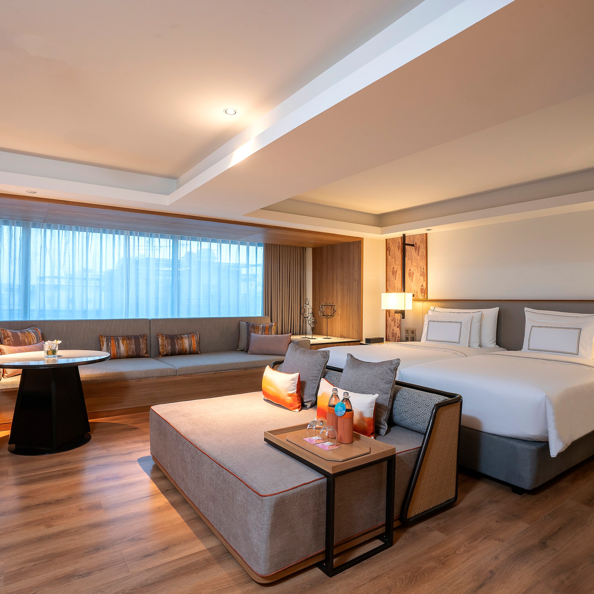 a room with a bed and a table