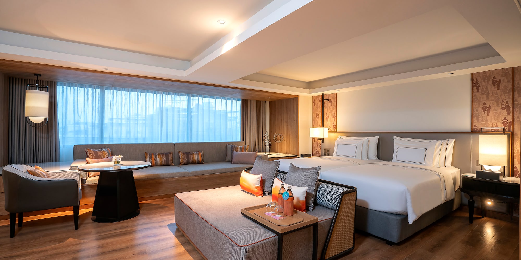 a room with a bed and a table