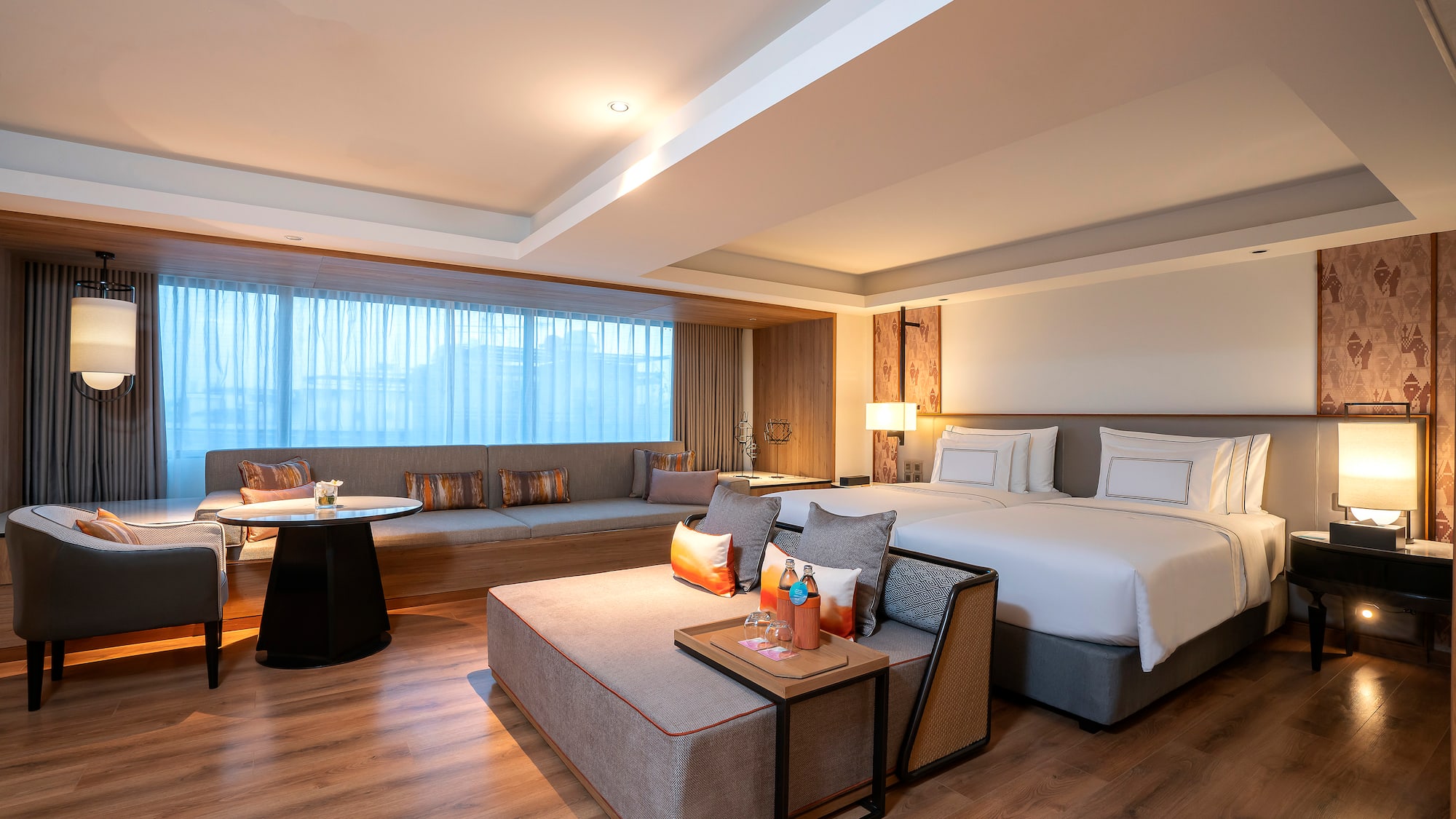 a room with a bed and a table