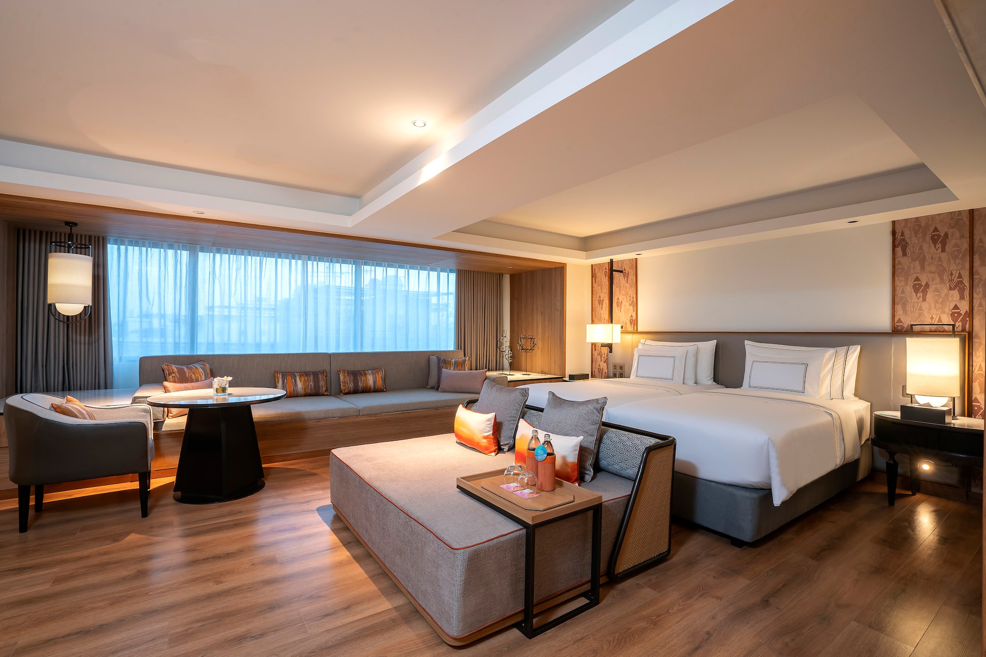 a room with a bed and a table