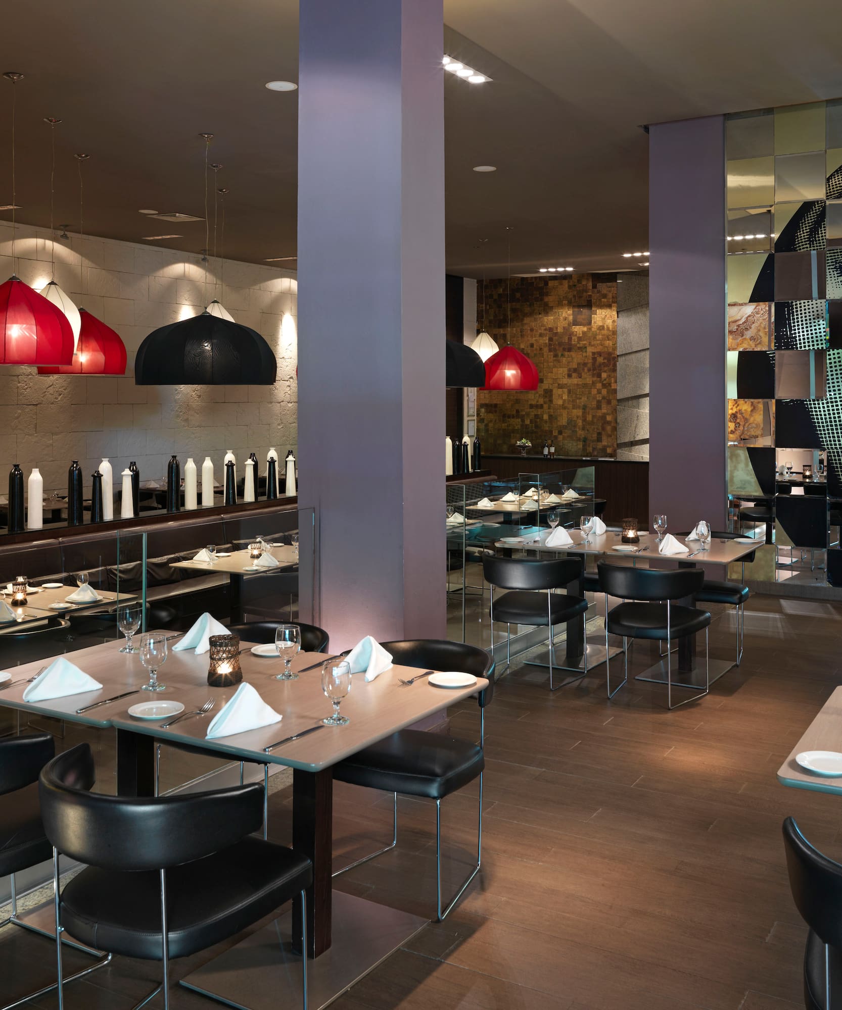 a restaurant with tables and chairs