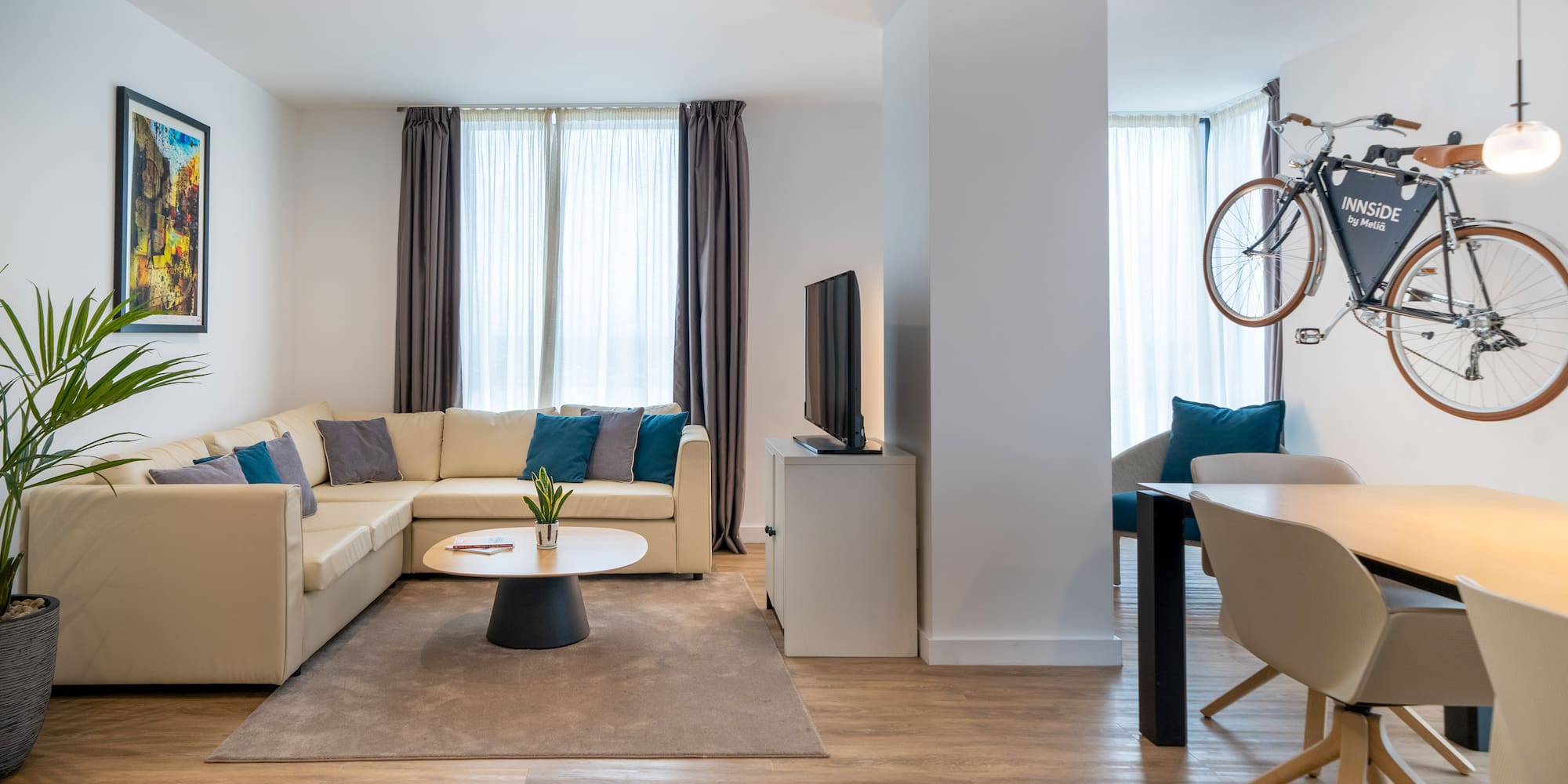 a living room with a couch and a table