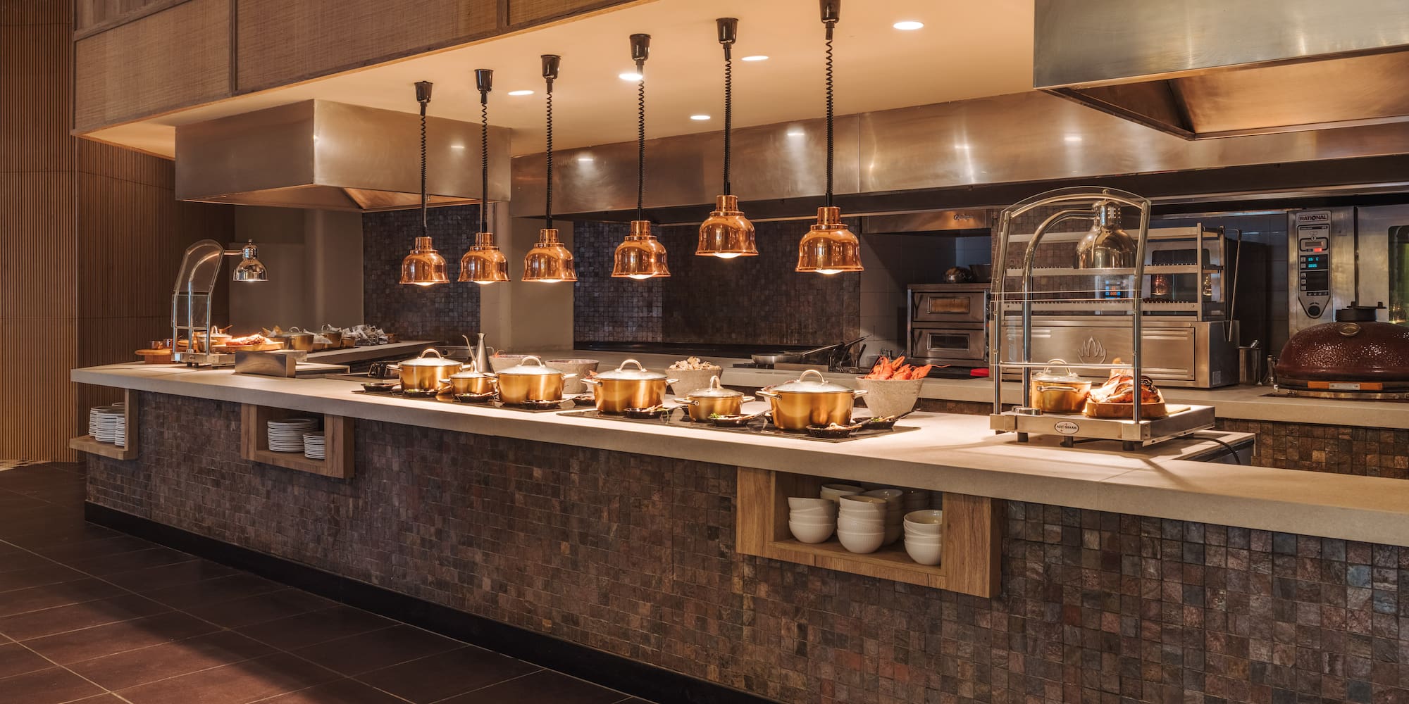 a kitchen with many pots and pans
