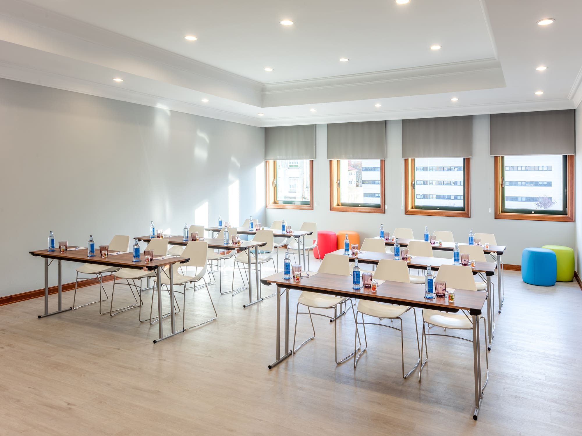 a room with tables and chairs