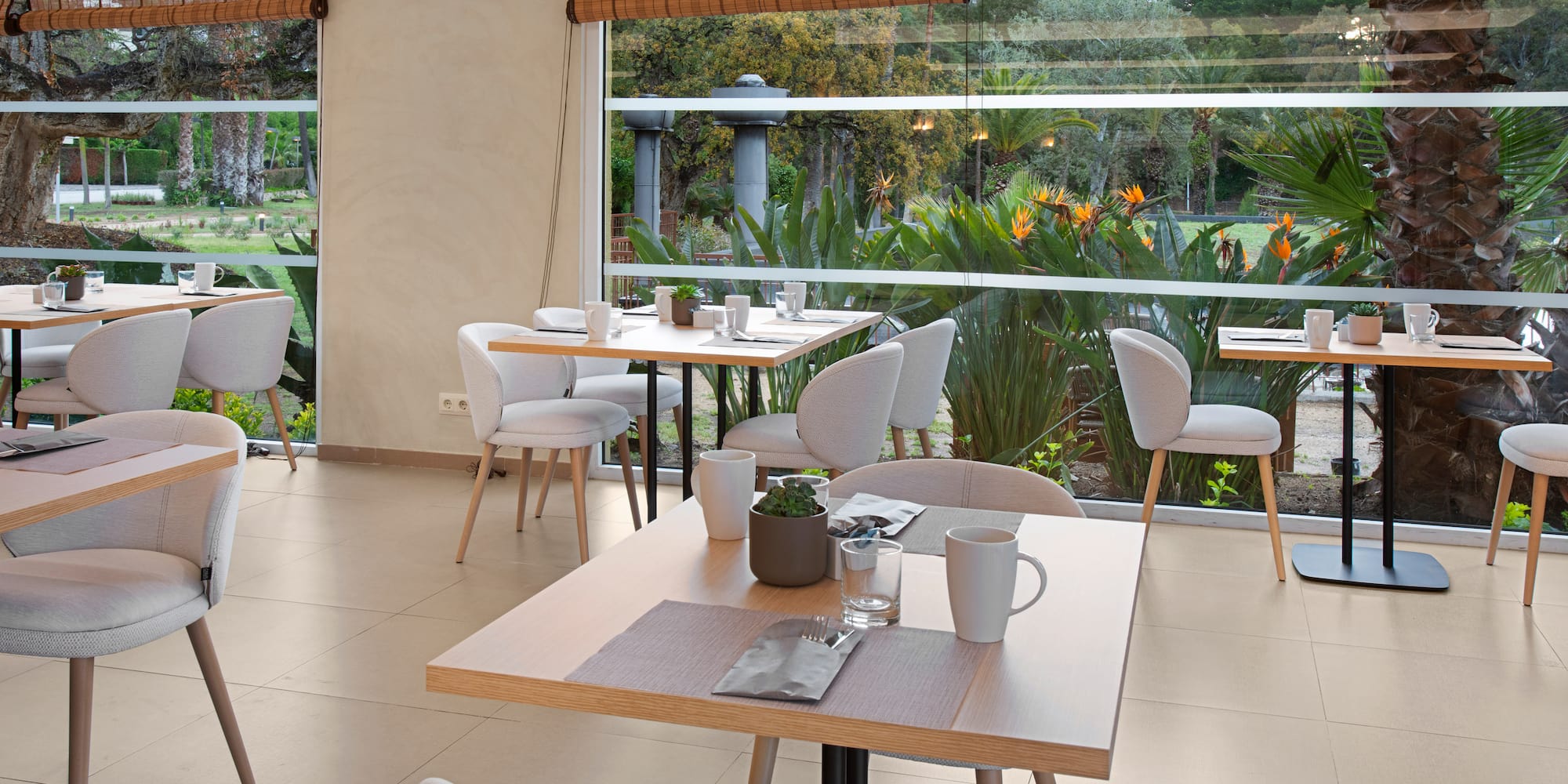 a room with tables and chairs