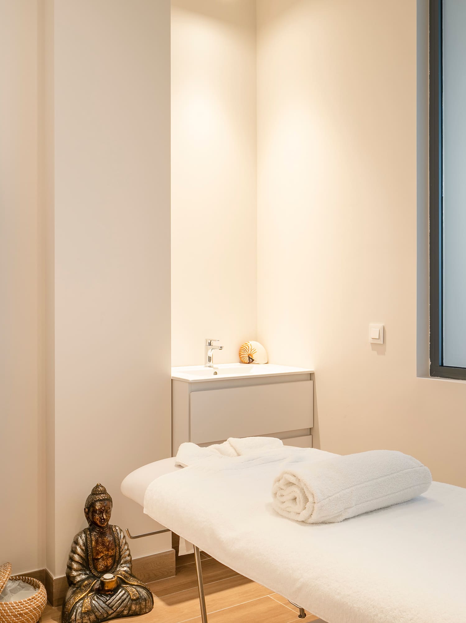 a massage table in a room