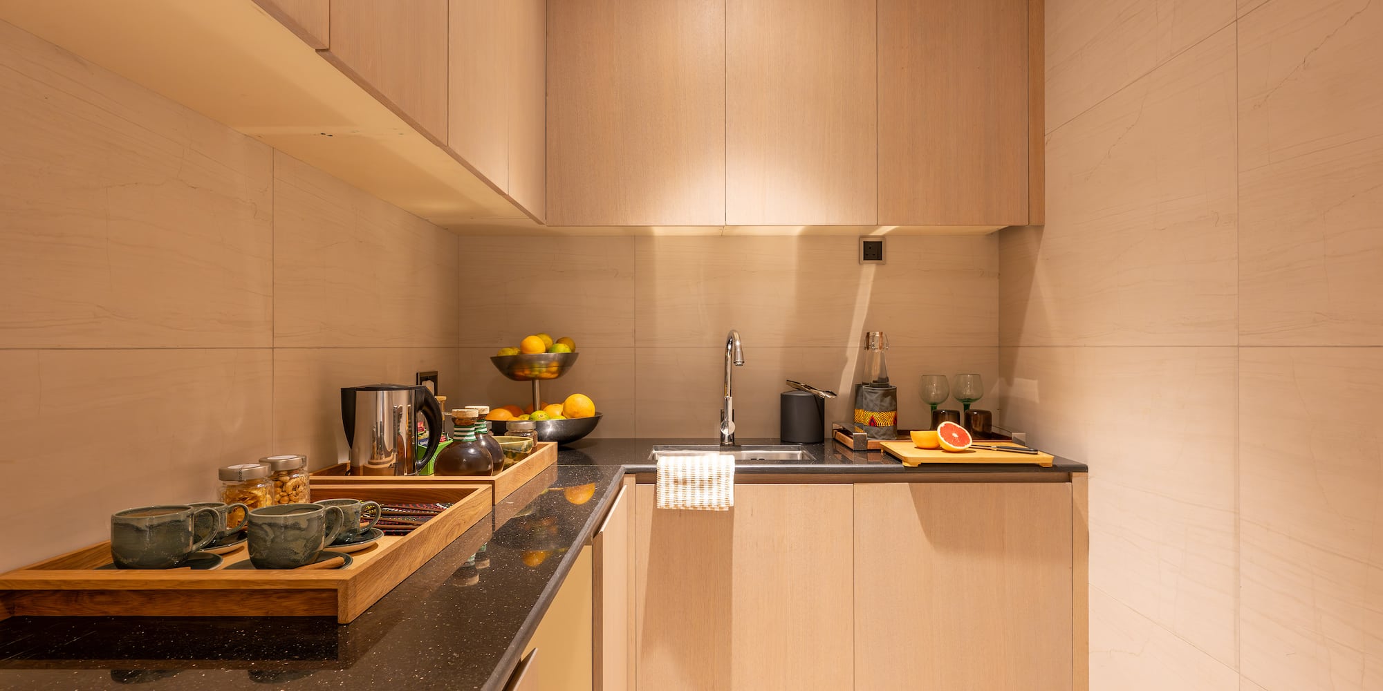 a kitchen with a sink and countertop