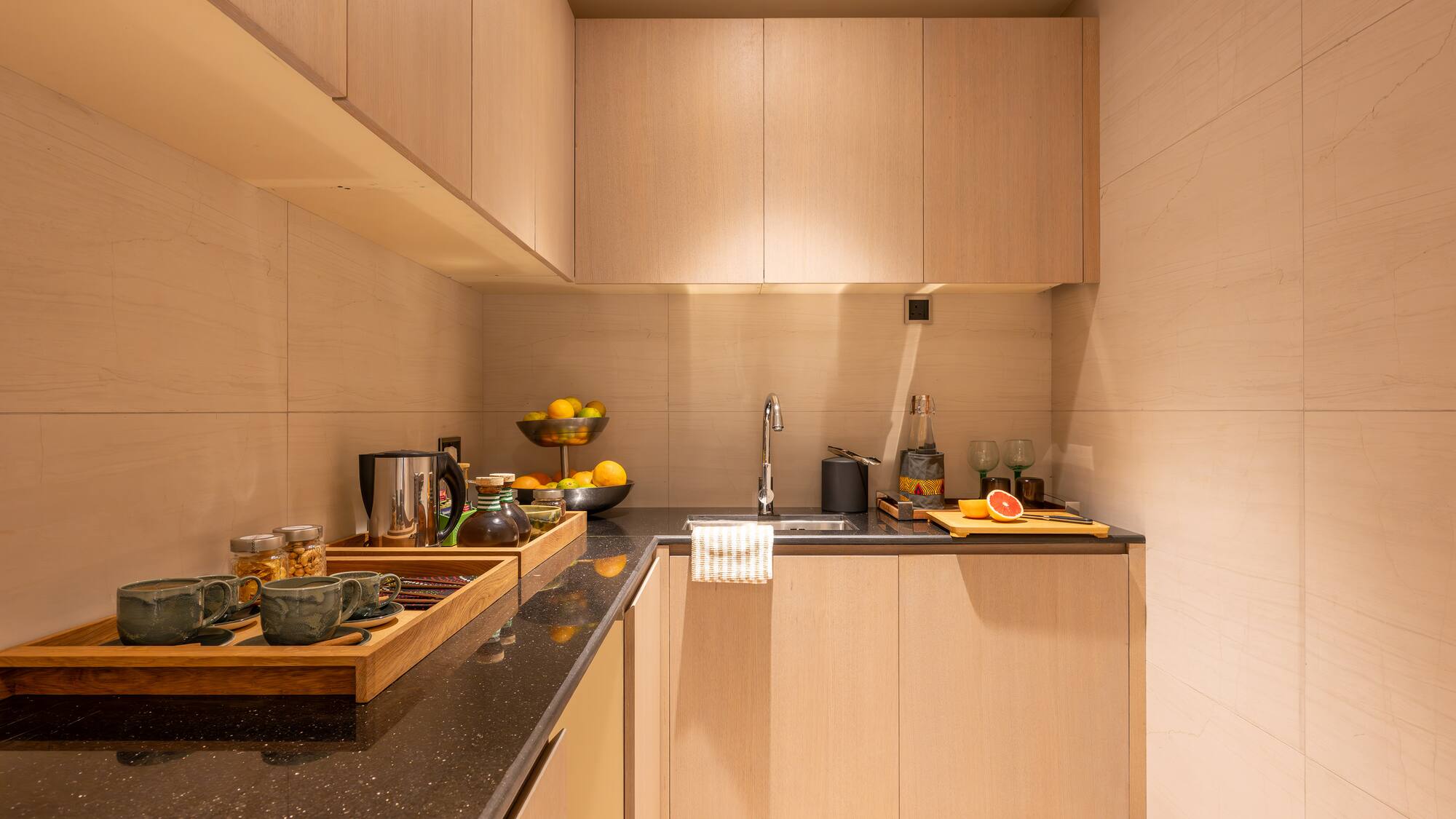 a kitchen with a sink and countertop