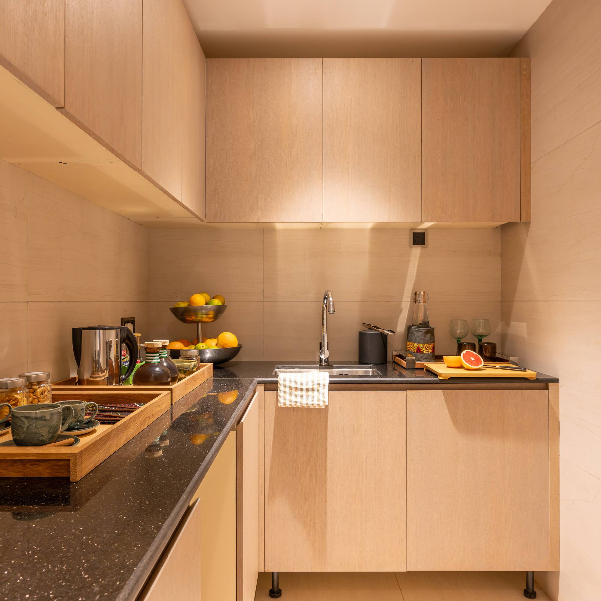 a kitchen with a sink and countertop