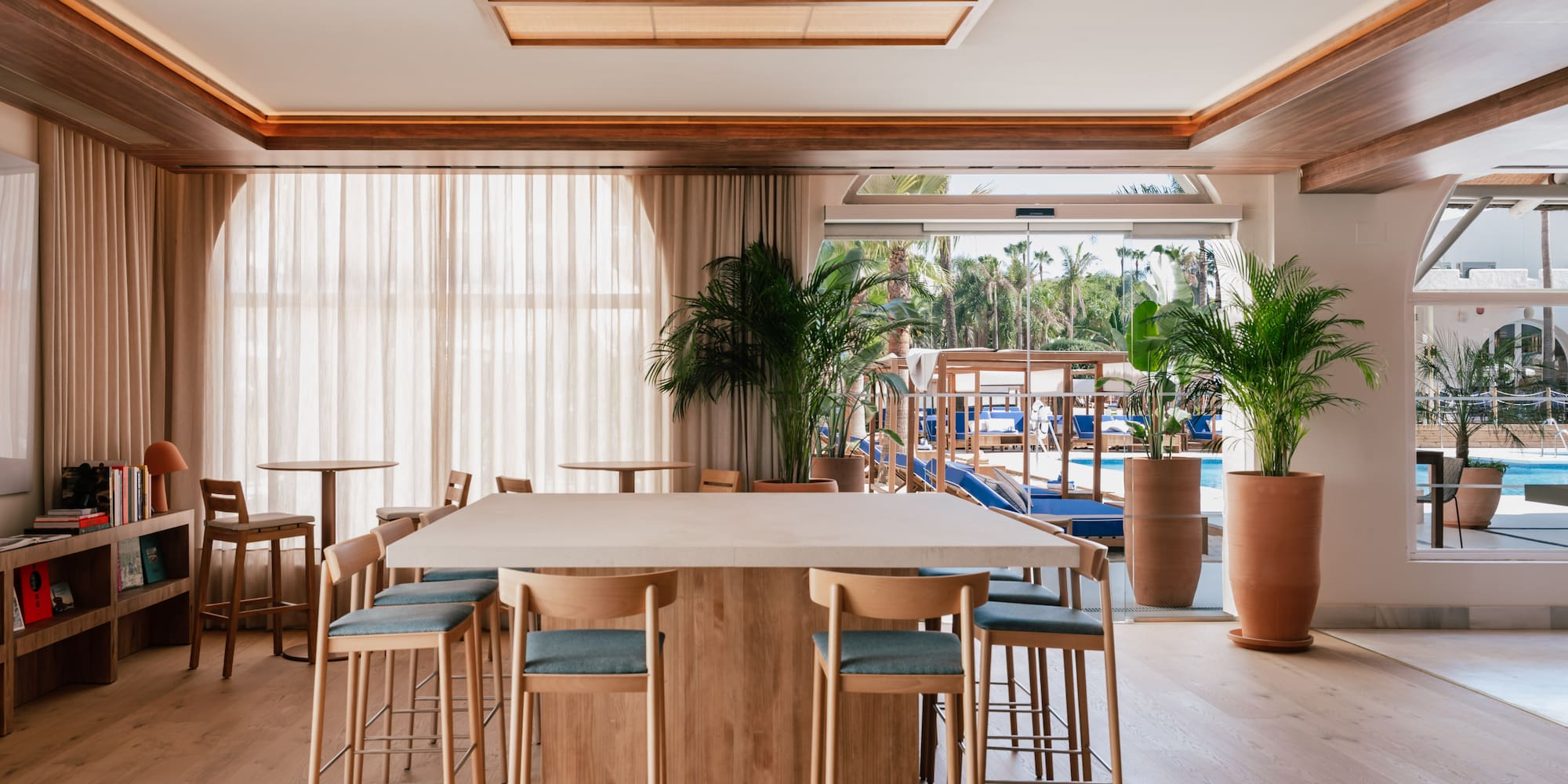 a room with a table and chairs