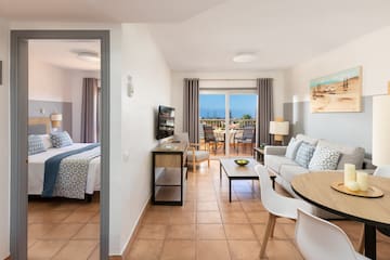 a room with a bed and a television