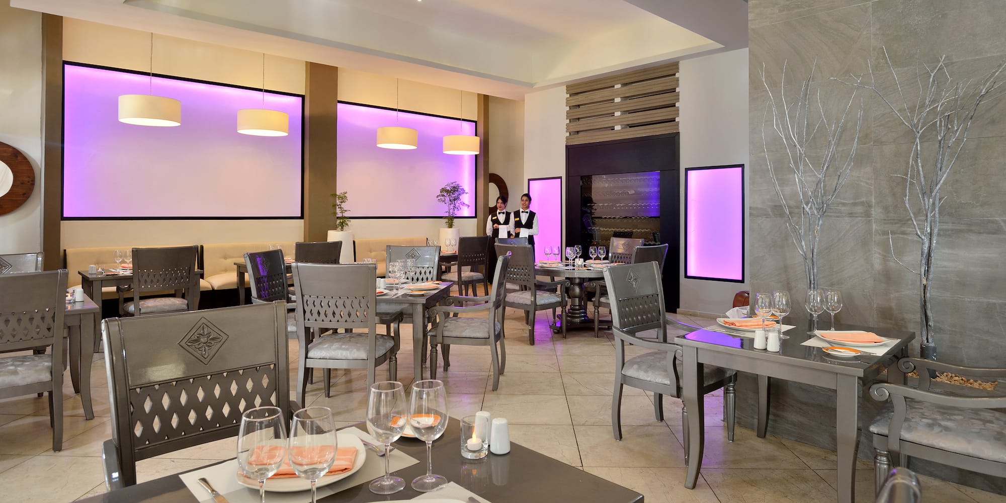 a restaurant with tables and chairs