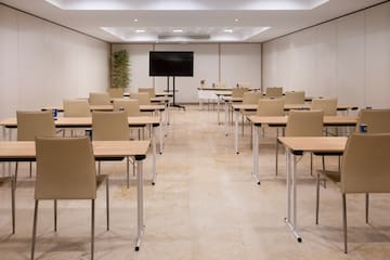 a room with desks and chairs