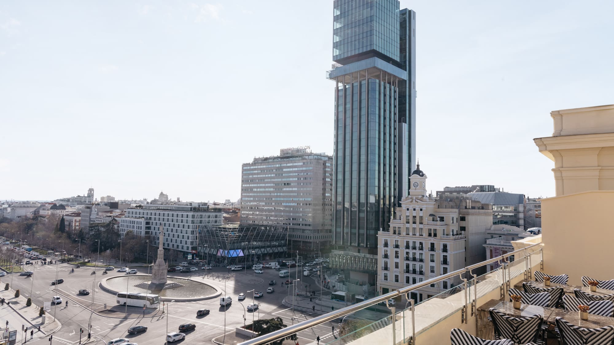 a city with a large building