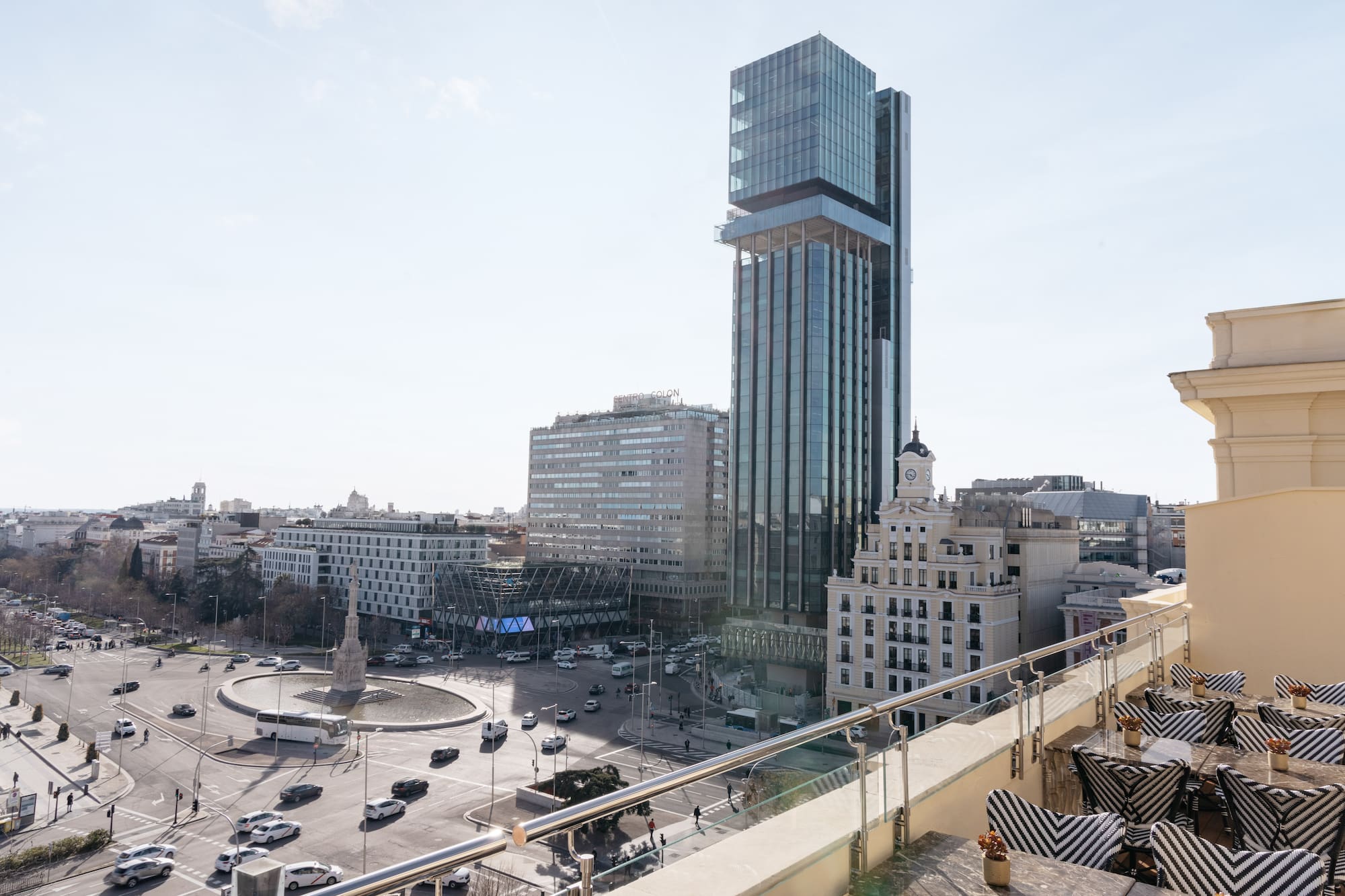 a city with a large building