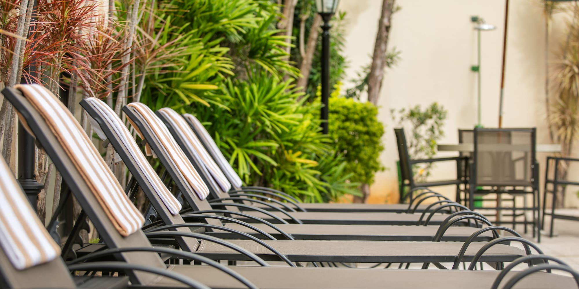 a row of chairs outside