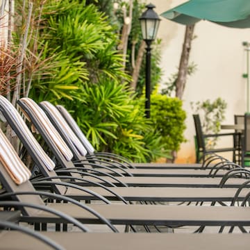 a row of chairs outside