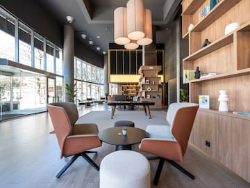 a room with a table and chairs