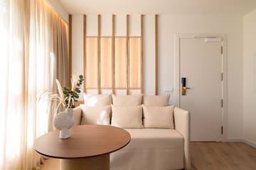 a room with a couch and a table