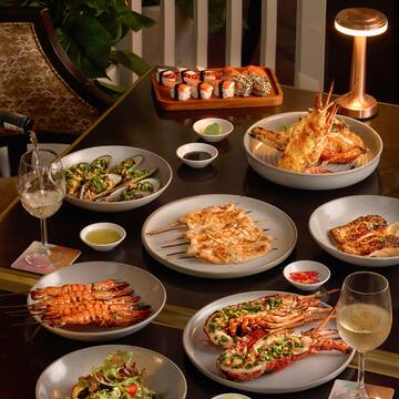 a table with plates of food