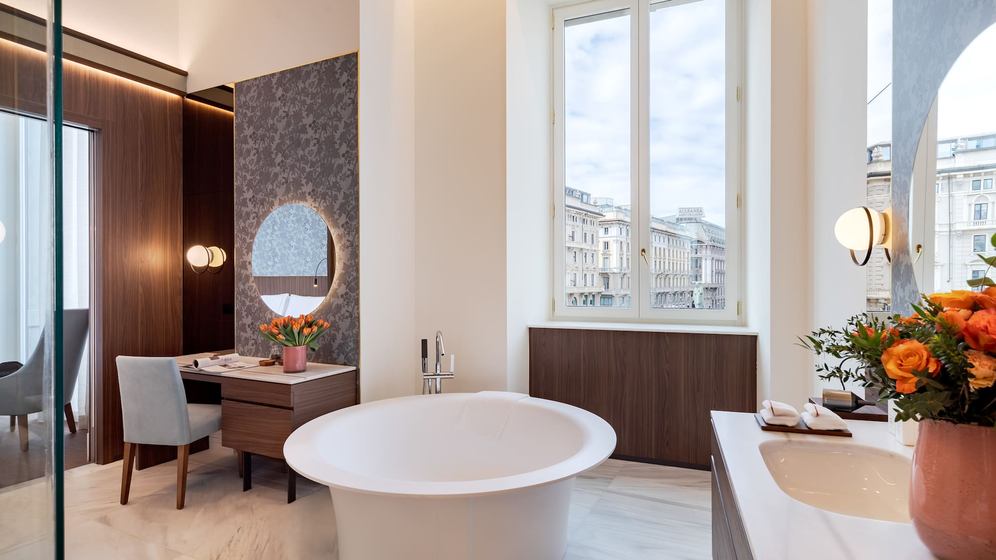 a bathroom with a tub and sink