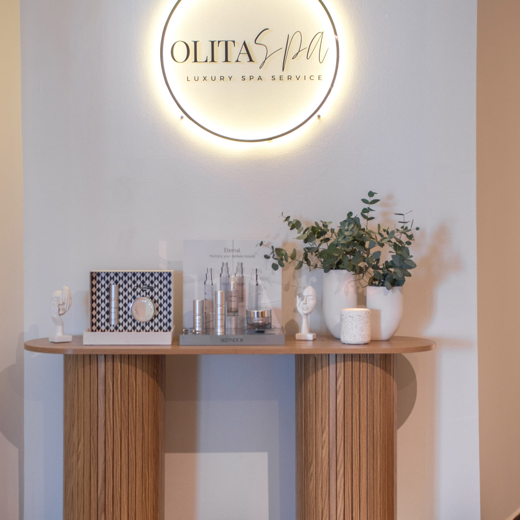 a table with a sign above it