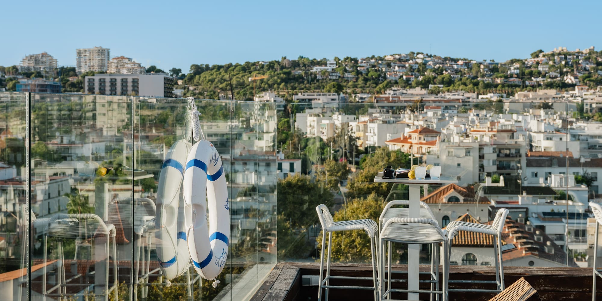 a view of a city from a balcony