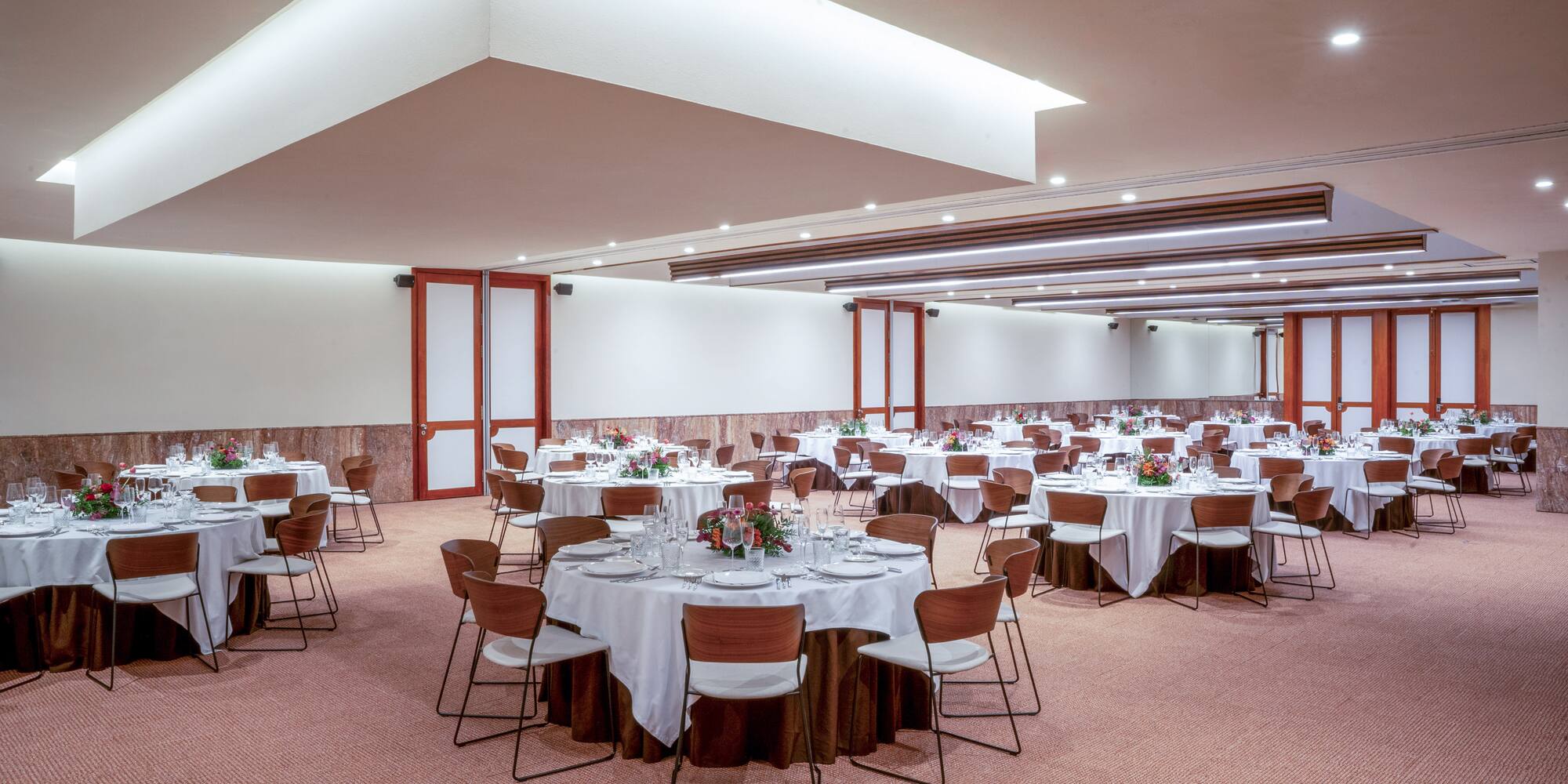 a room with tables and chairs