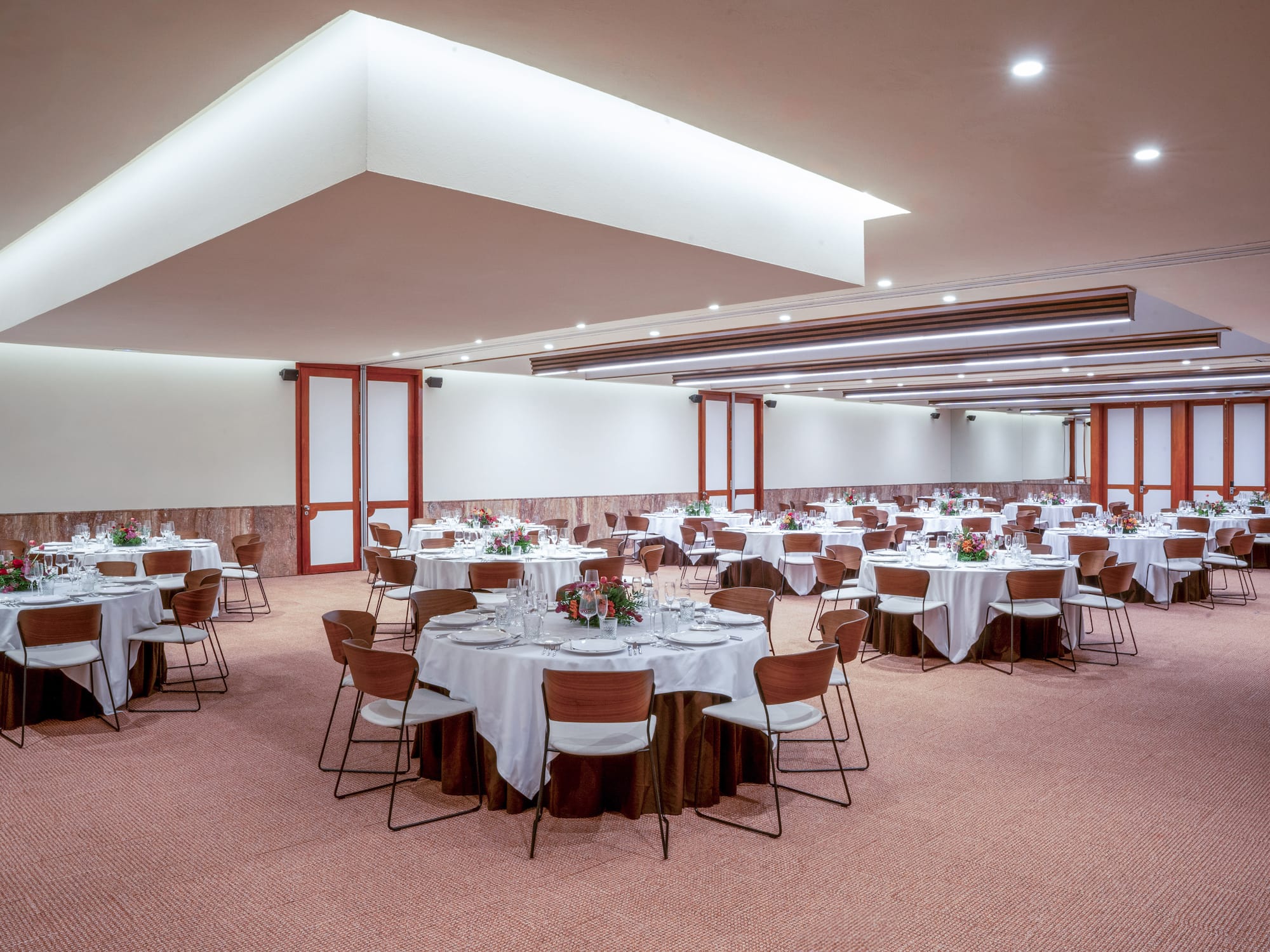 a room with tables and chairs